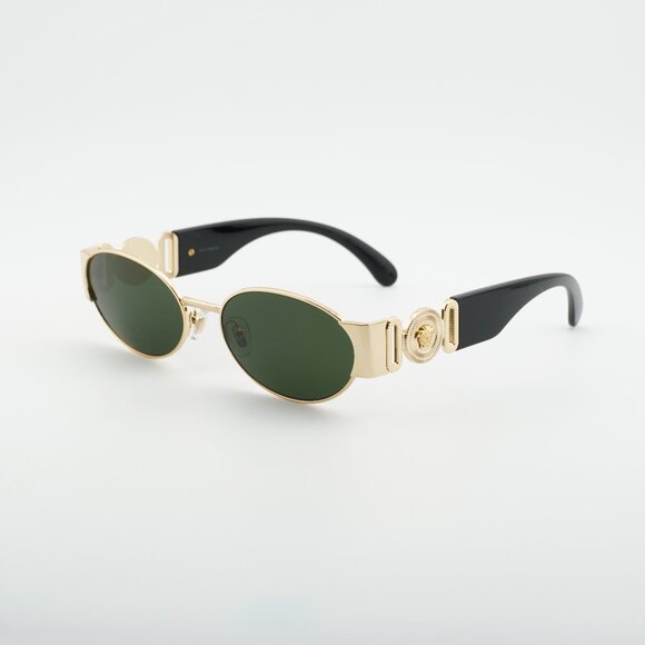 Versace VE2299 100271 Sunglasses Gold/Black Oval Frame, Dark Green Lenses main image 4